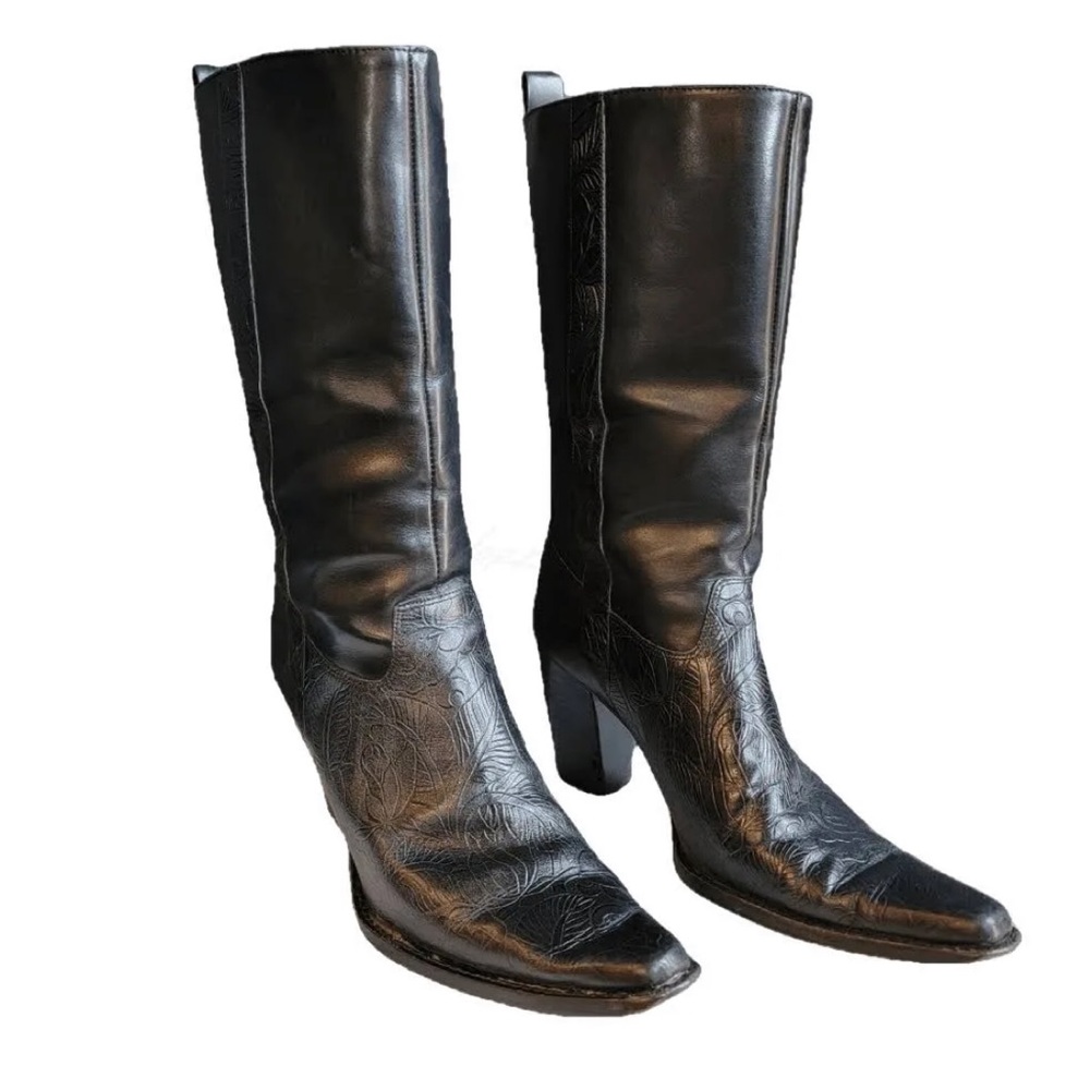 Black Antonio Melani Tooled Leather Western Boots/ Size 8M